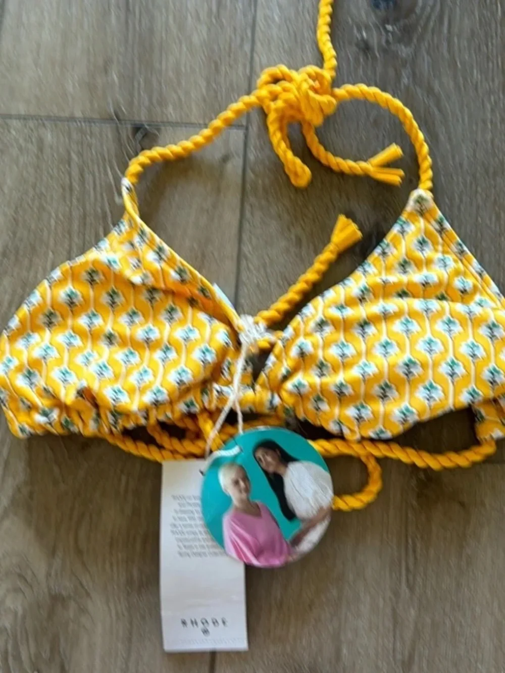 NWT Yellow Patterns String Bikini Top Size L - Picture 2 of 5